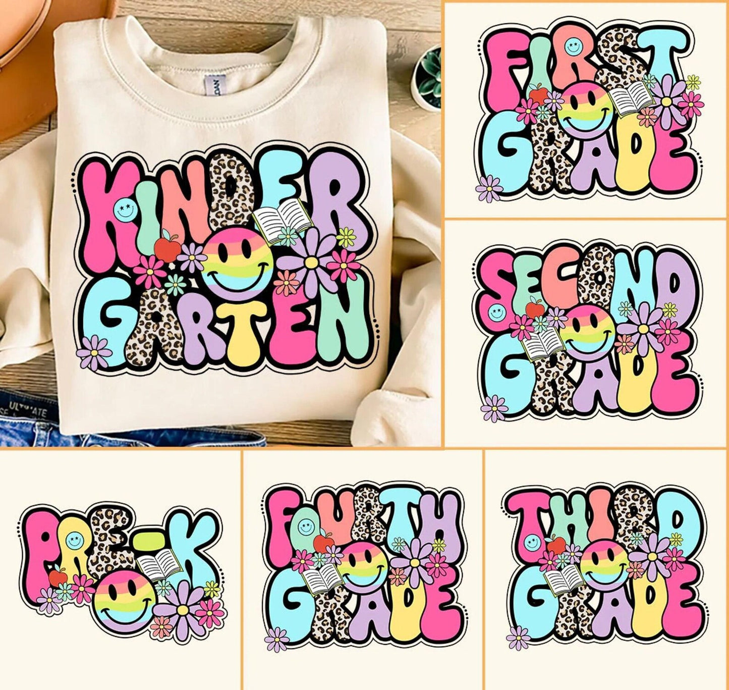 Leopard Retro Smiley Grade Level School DTF Transfer