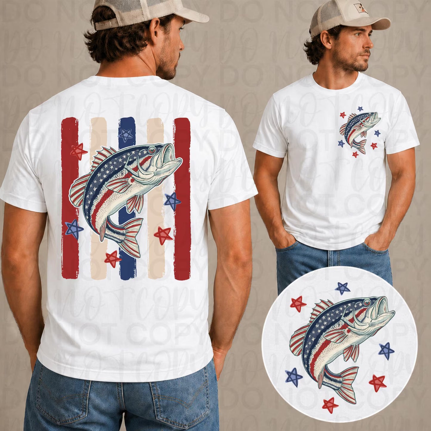 USA Fish Front/Back July 4th DTF Transfer