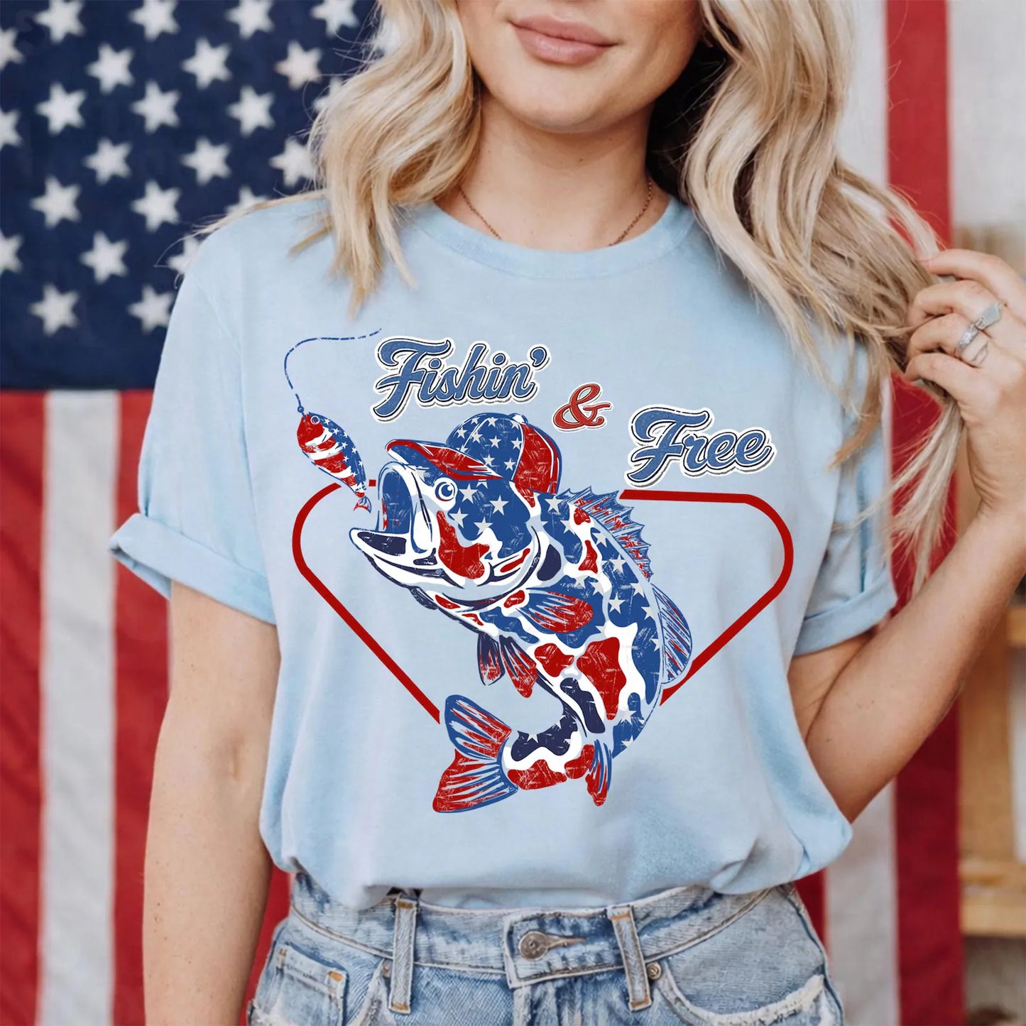 Fishin' & Free July 4th DTF Transfer