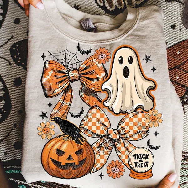 Ghost Pumpkin Bows Coquette Halloween DTF Print