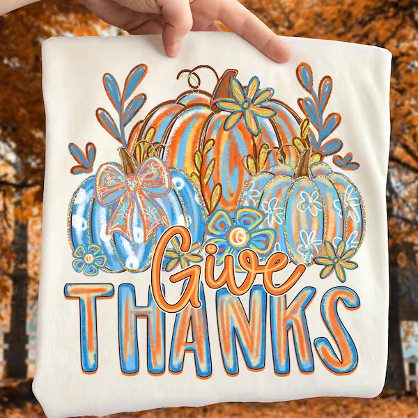 Give Thanks Watercolor Thanksgiving Fall DTF Print