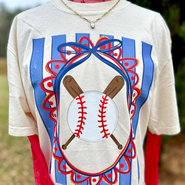 Stripes and Bow Baseball DTF Transfer