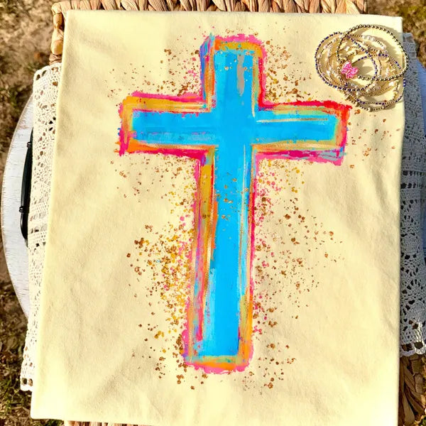 Blue Cross Splatter Faith DTF Transfer