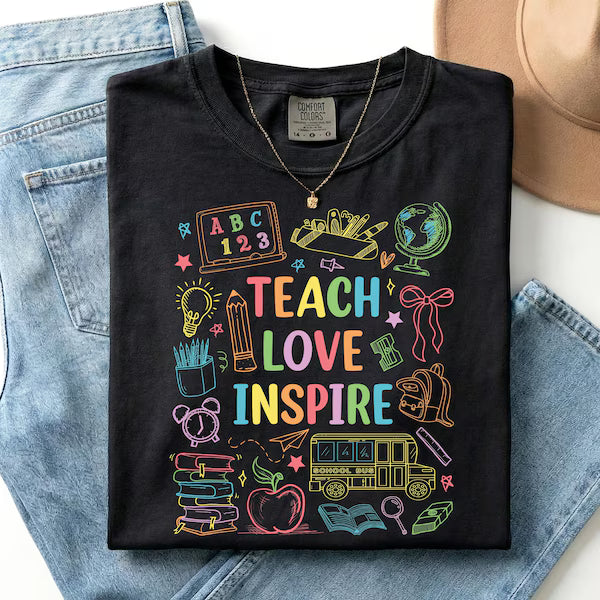 Teach Love Inspire Neon School DTF Print