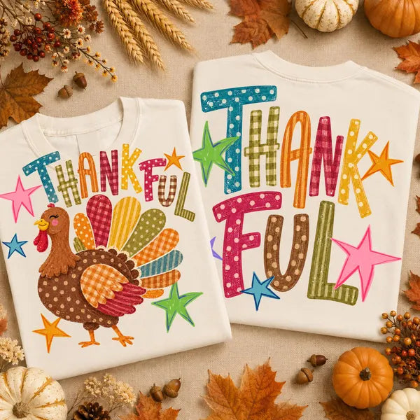 Thankful Turkey Front and Back Thanksgiving DTF Print