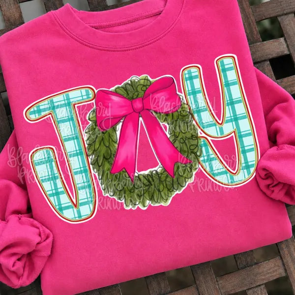 Joy Plaid Wreath Christmas DTF Print