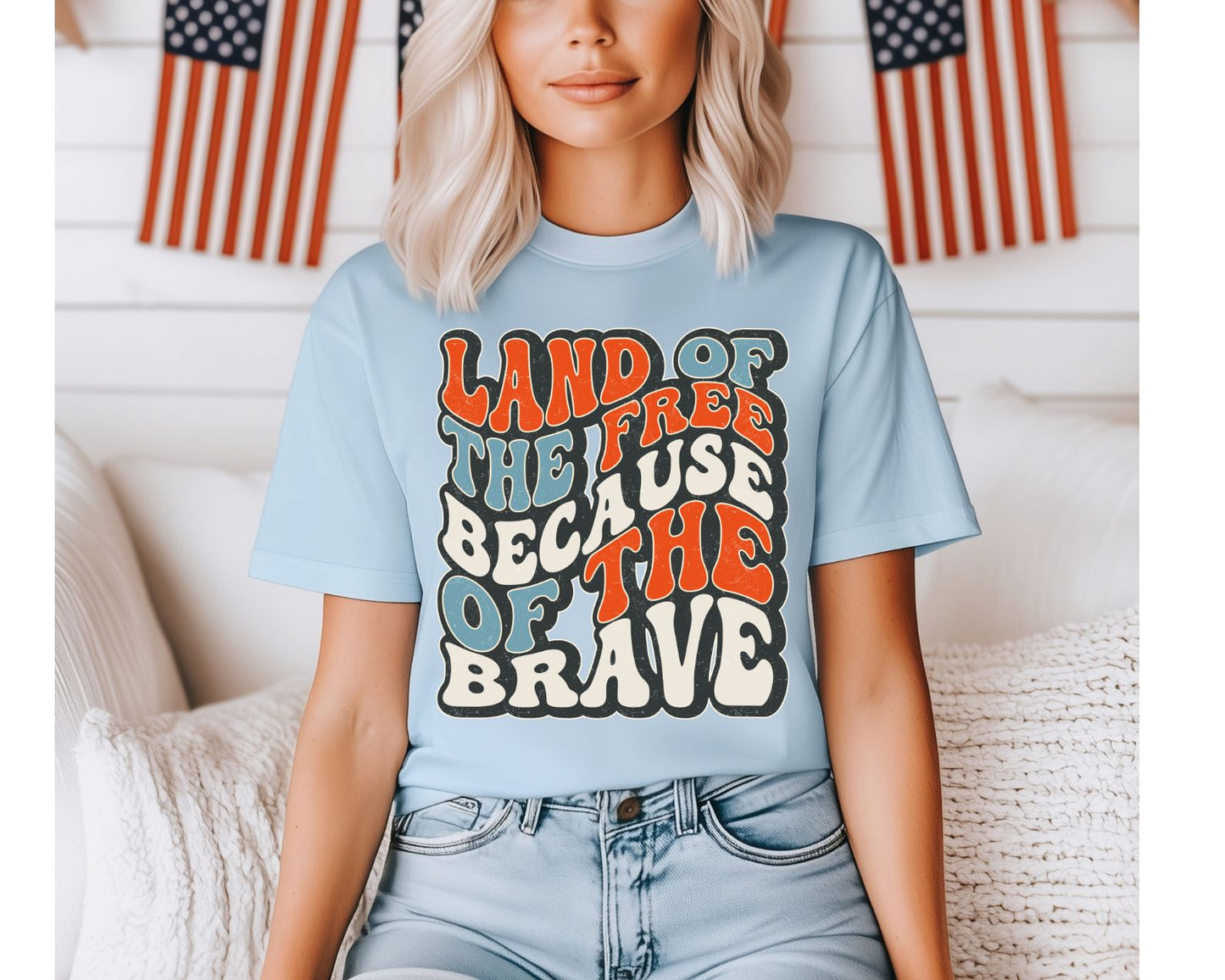 Land and of the Free Because of the Brave July 4th DTF Transfer