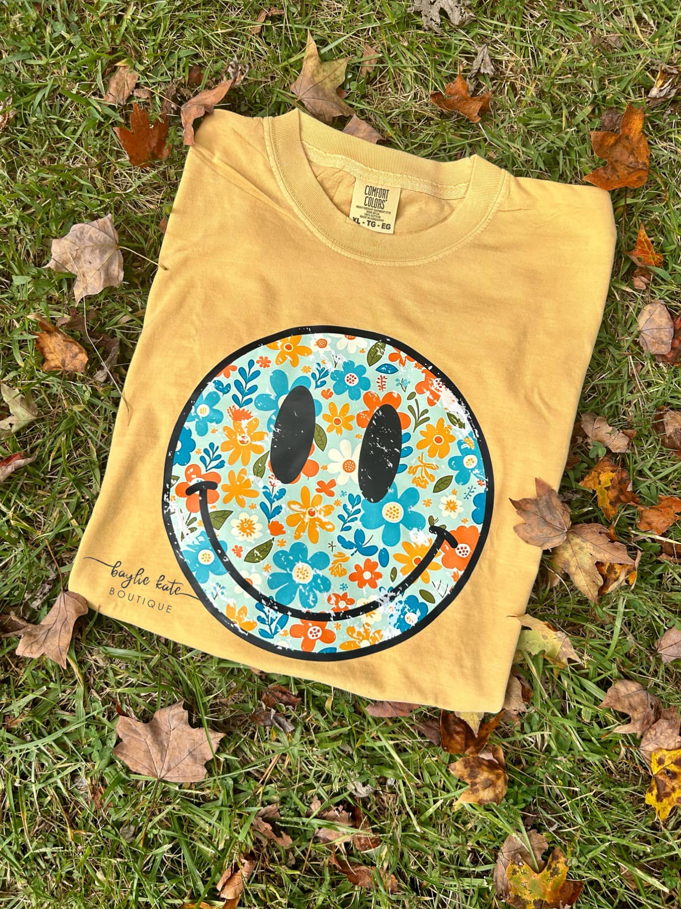 Fall Floral Smiley tee