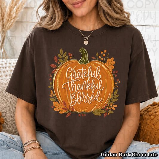 Grateful, Thankful, Blessed Pumpkin Fall Thanksgiving DTF Print