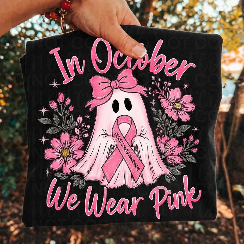 In October We Wear Pink Breast Cancer Awareness Halloween DTF Print