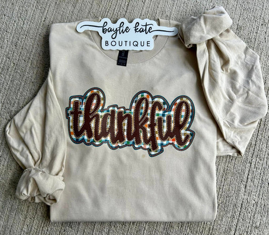 Plaid Thankful tee