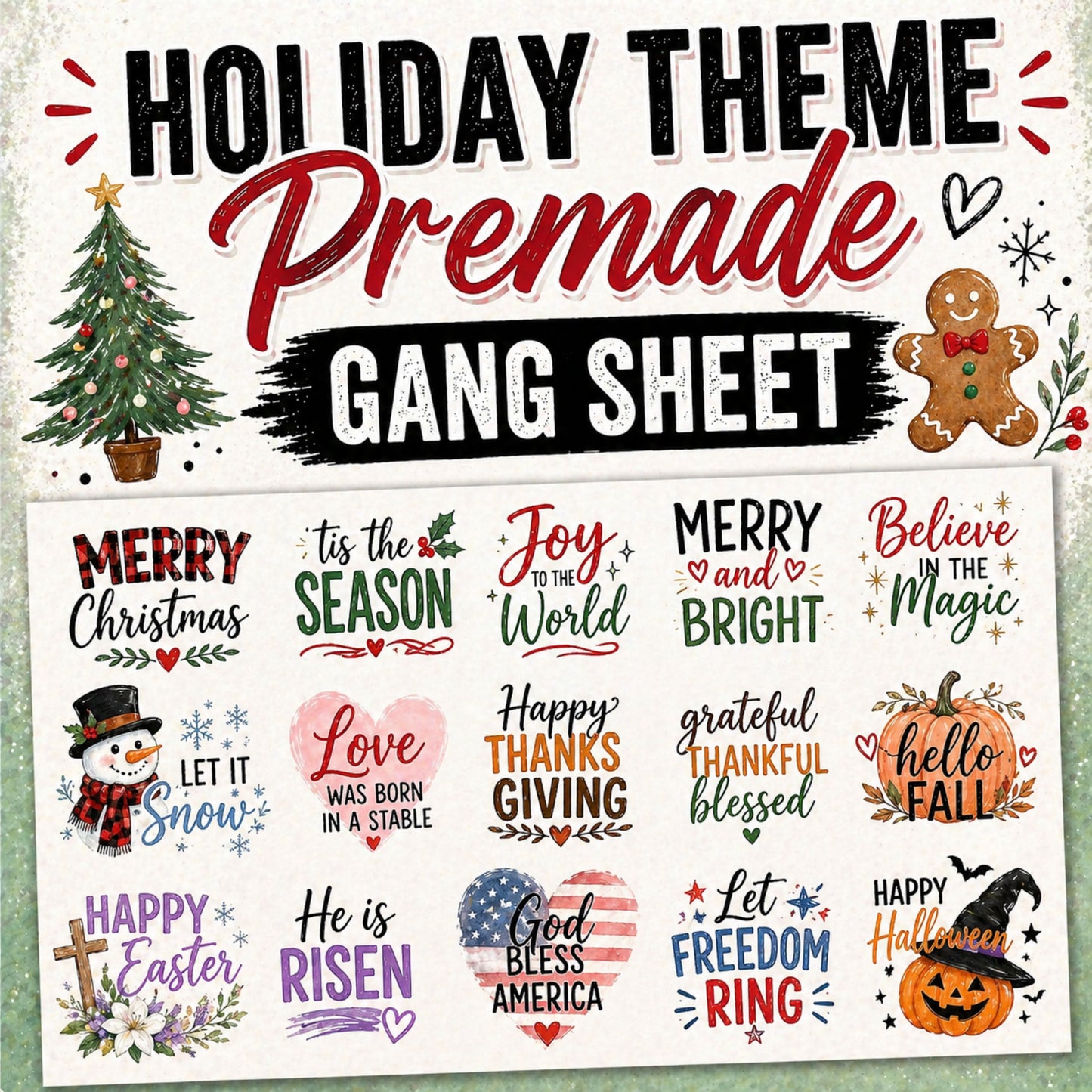 Holiday Based 120' Premade Gang Sheet