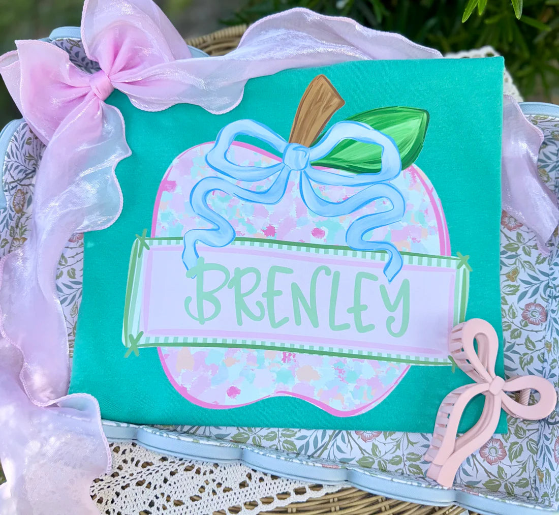 Apple with Bow Custom Name School DTF Print