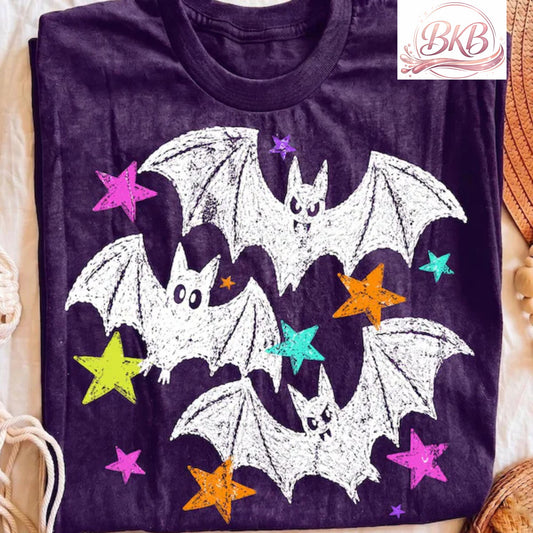 Neon Stars & Bats Halloween DTF Print