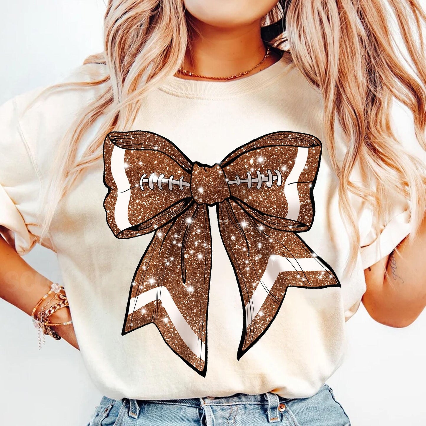 Football Faux Glitter Bow Sports DTF Print