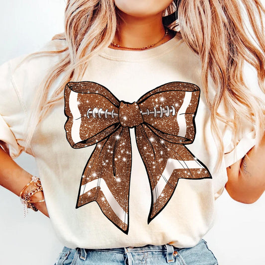 Football Faux Glitter Bow Sports DTF Print