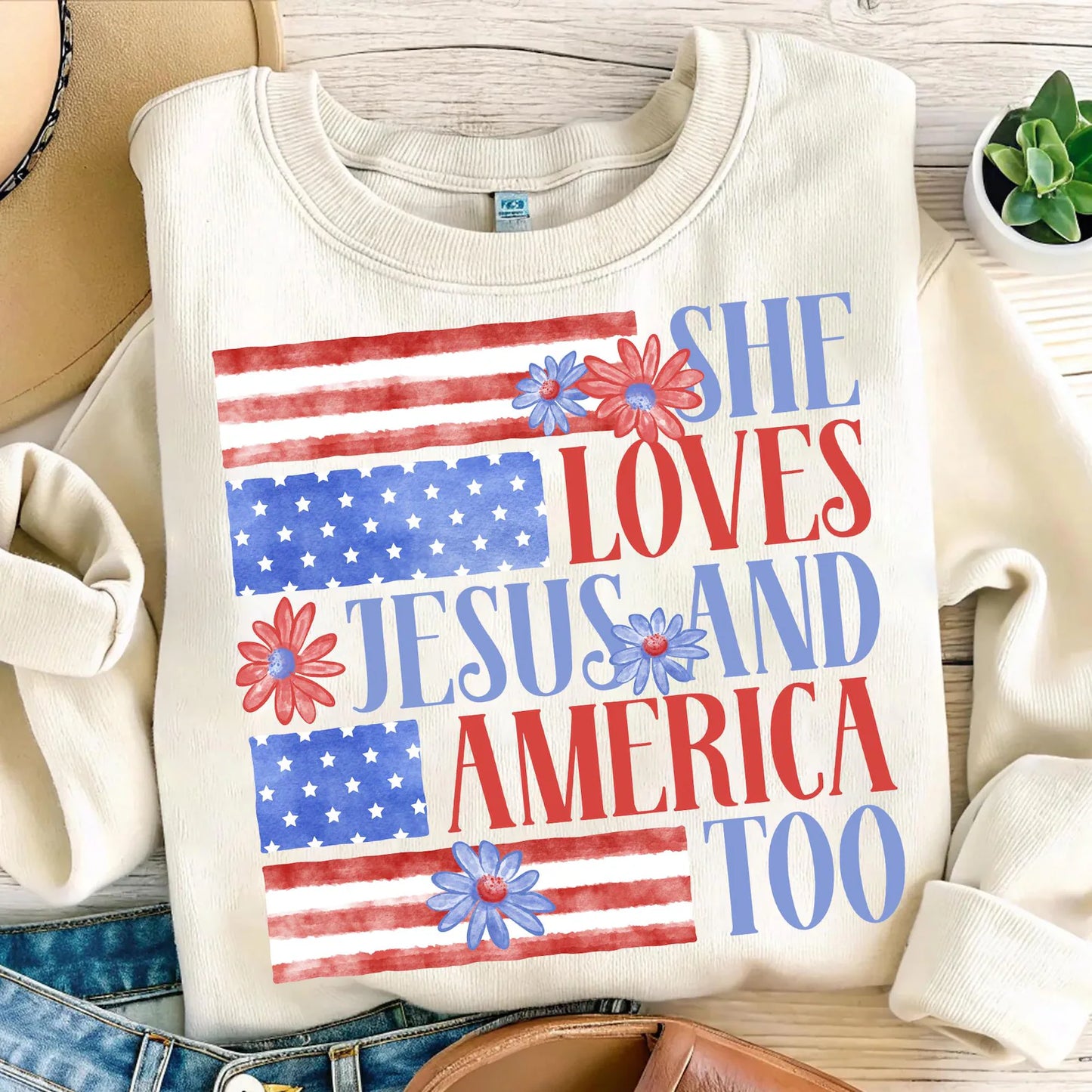 She Loves Jesus and America Too July 4th DTF Transfer