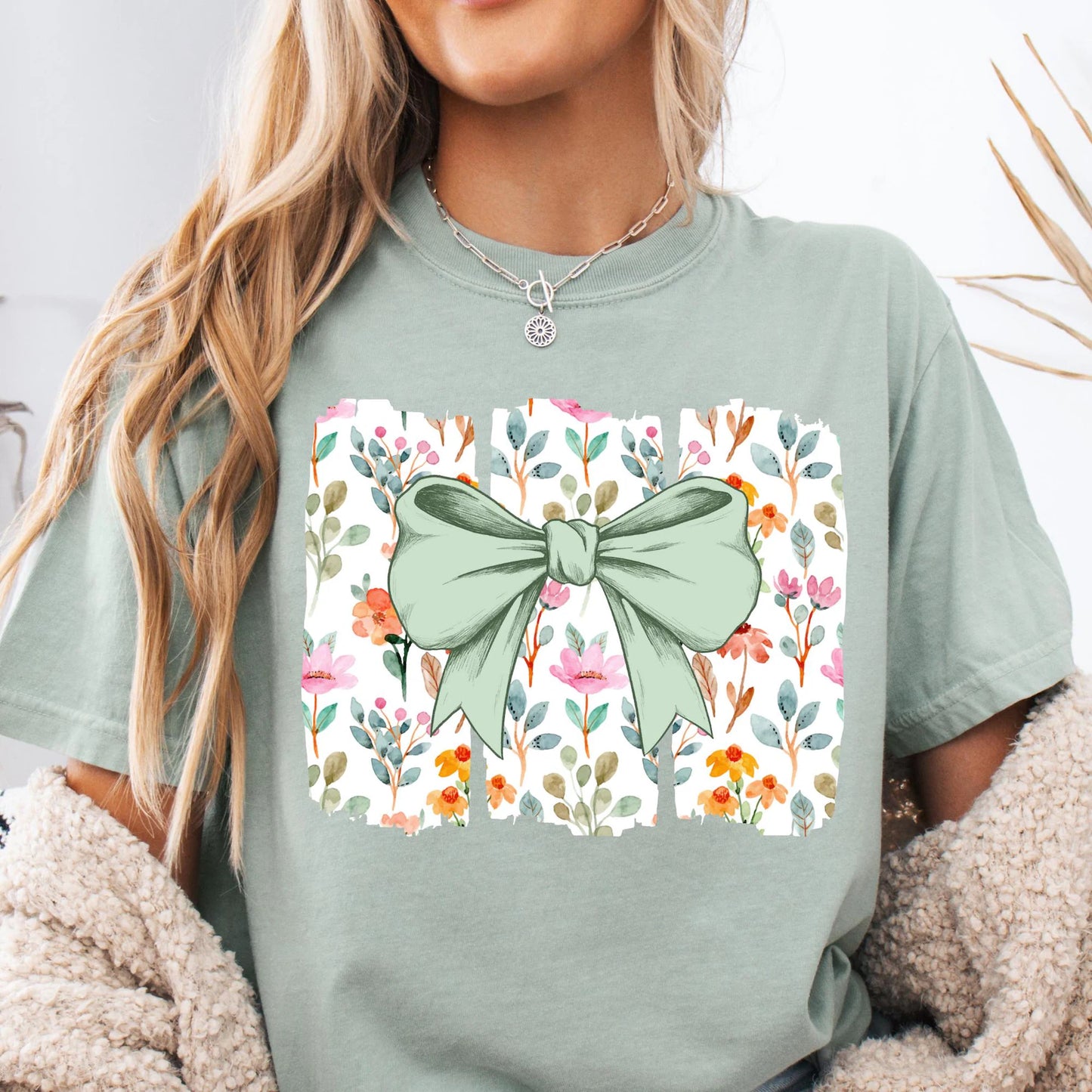 Floral Sage Bow Everyday DTF Transfer
