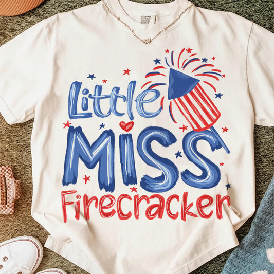 Little Miss Firecracker July 4th DTF Transfer