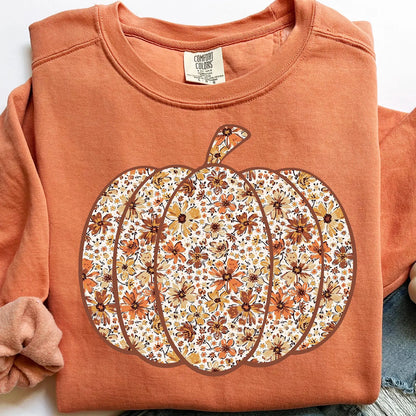 Floral Pumpkin Fall DTF Print