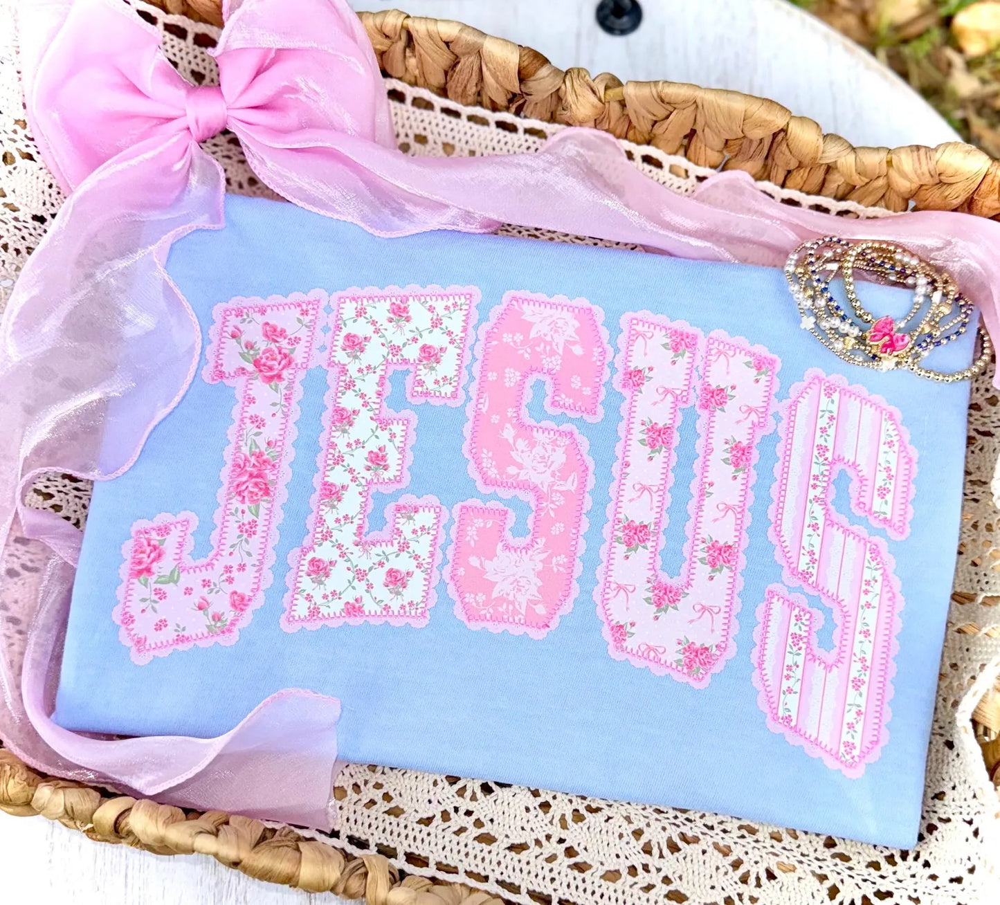 Pink Patchwork Jesus DTF Print