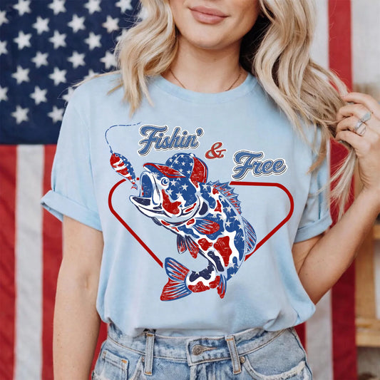 Fishin' & Free July 4th DTF Transfer