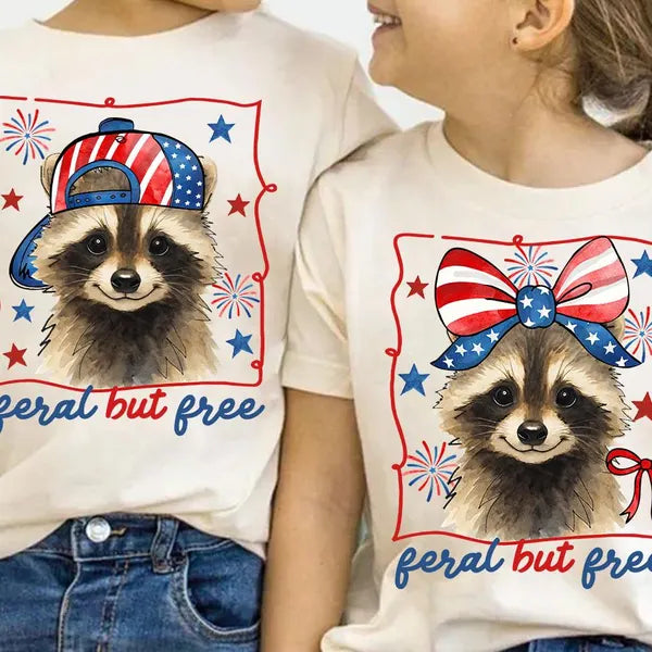 Boy/Girl Feral But Free July 4th DTF Transfer