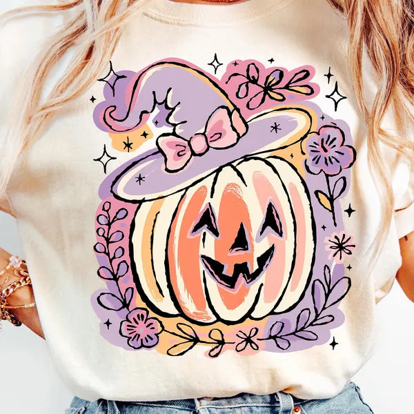 Pumpkin with Witch Hat Halloween DTF Transfer