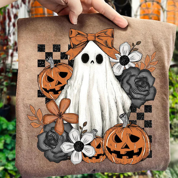 Checkered Pumpkin Ghost Halloween DTF Print