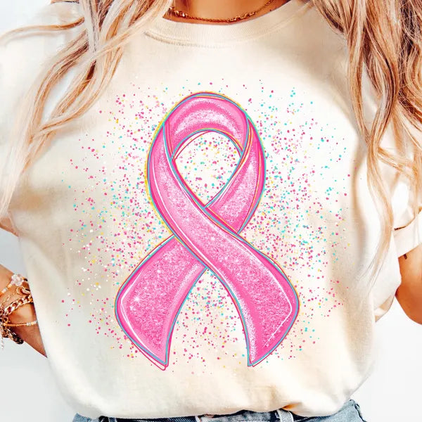 Breast Cancer Ribbon Splatter Awareness DTF Transfer