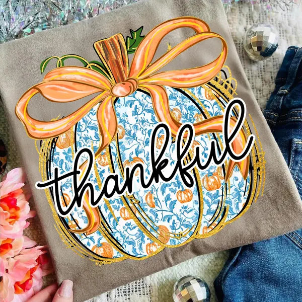 Thankful Floral Pumpkin Fall DTF Print