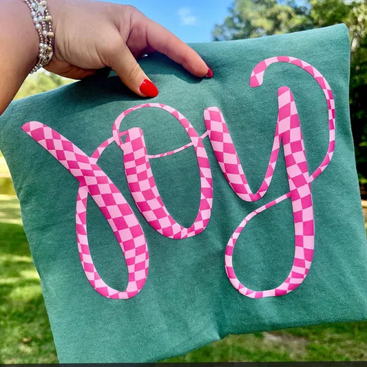 Pink Checkered Joy Christmas DTF Transfer