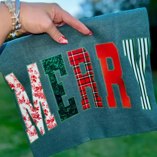 Merry Faux Embroidered Christmas DTF Transfer