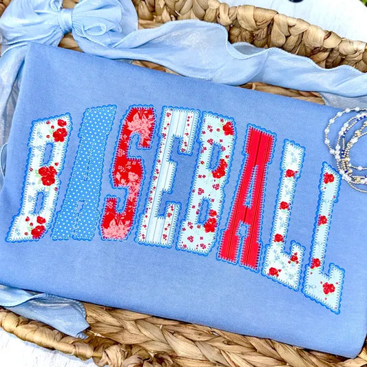 Red and Blue Floral Baseball DTF Transfer