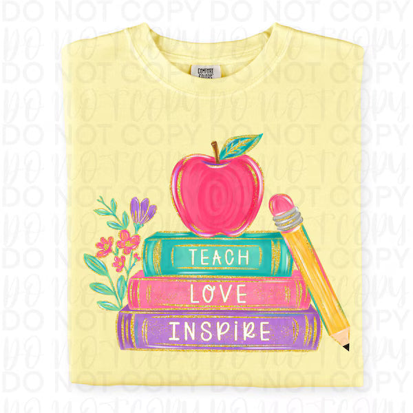 Teach Love Inspire Books Apple School DTF Print