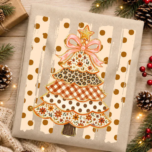 Leopard Plaid Polka Dot Tree Christmas DTF Print