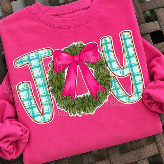 Joy Plaid Wreath Christmas DTF Print