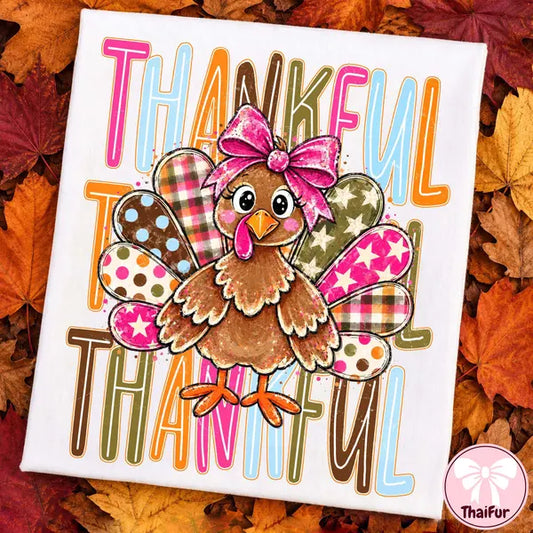 Thankful Turkey Girl Fall Thanksgiving DTF Print
