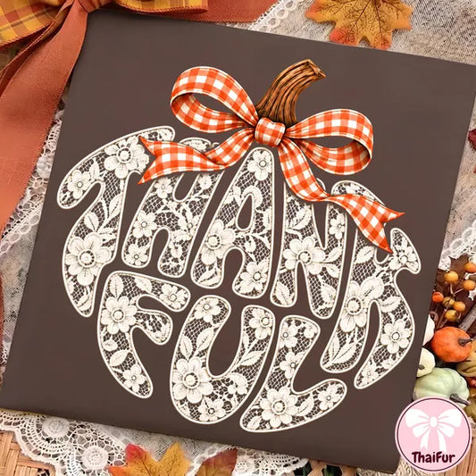 Thankful Lace Pumpkin Fall Thanksgiving DTF Print