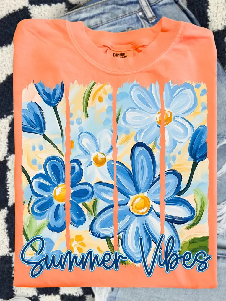 Summer Vibes Blue Floral Summer DTF Transfer