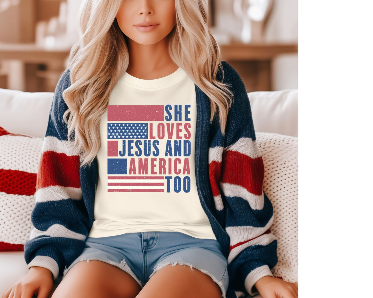 She Loves Jesus & America Too July 4th DTF Transfer