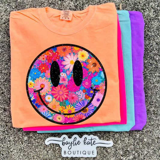 Summer Floral Smiley Face Everyday DTF Transfer